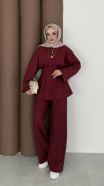 Premium Piliseli Arabic İkili Takım - Bordo - Görsel 3