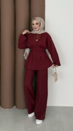 Premium Piliseli Arabic İkili Takım - Bordo - Görsel 2