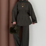 Premium Piliseli Arabic Çizgili İkili Takım - Haki