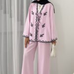 Macarina Nakışlı Keten İkili Takım - Pembe